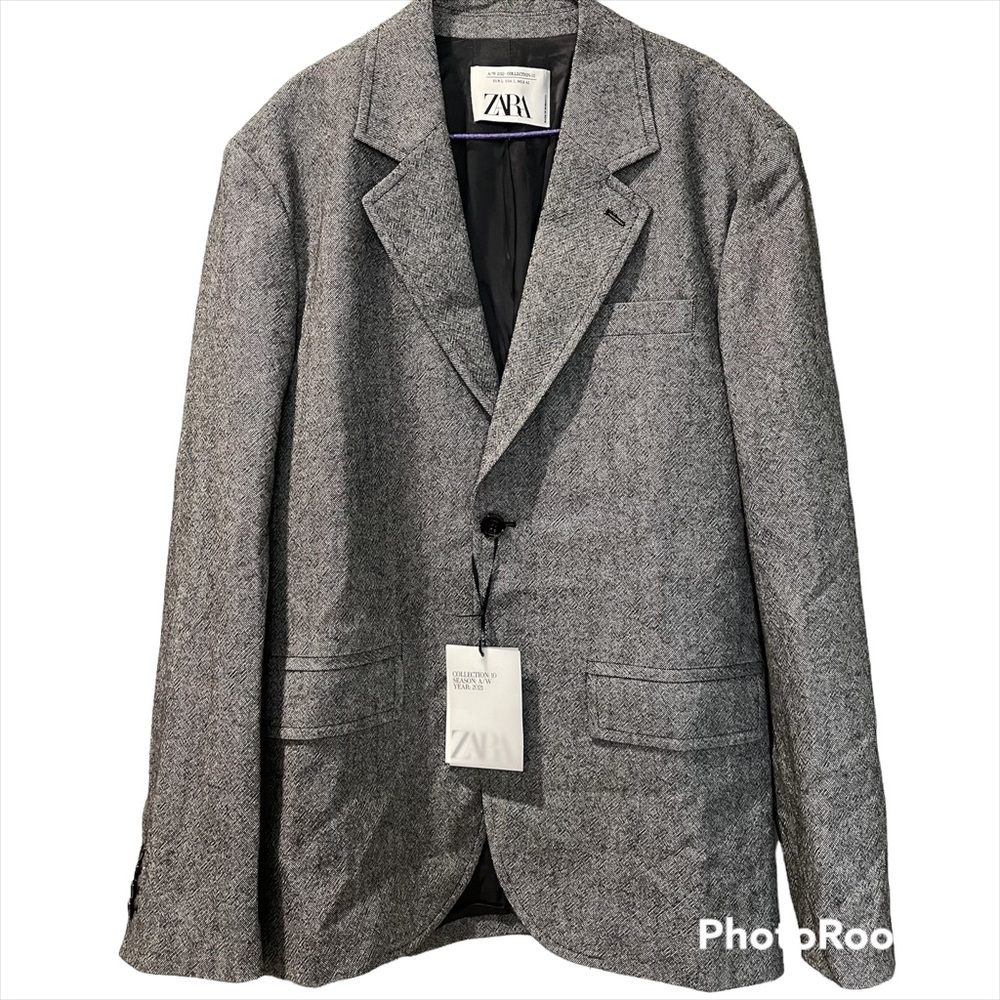 Zara Men’s Sport Jacket Blazer 42 Large Tweed Wool Blend New with Tags H…